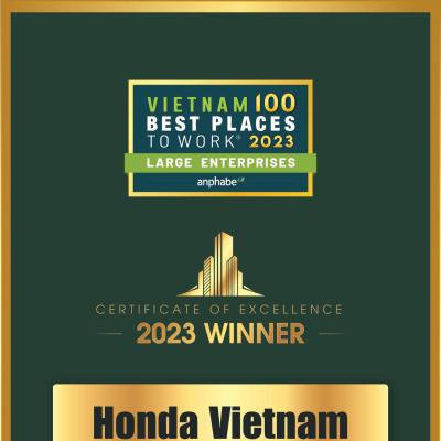 Honda nhận giải thưởng Top 100 Nơi làm việc tốt nhất Việt Nam 2023
